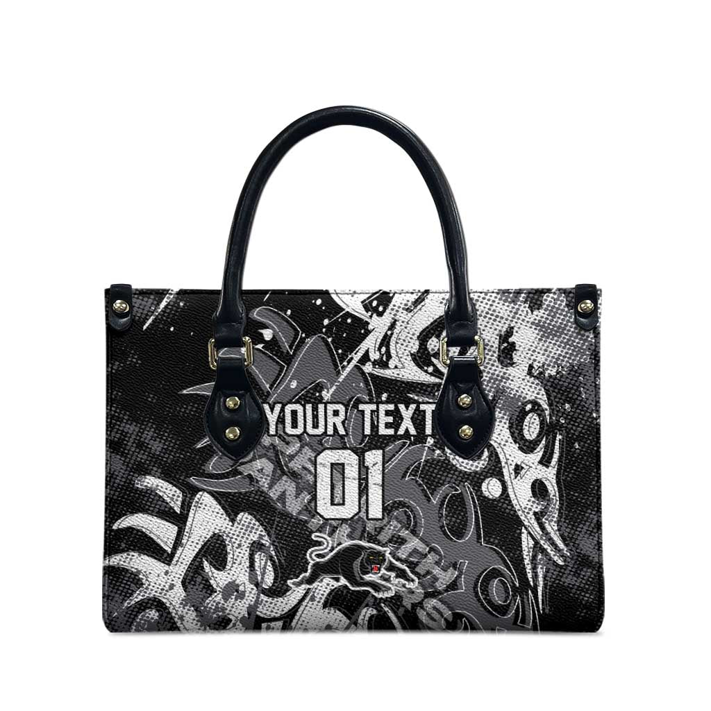 Personalized Penrith Panthers Rugby Leather Bag Urban Street Graffiti Style - Distressed Splatter Elements