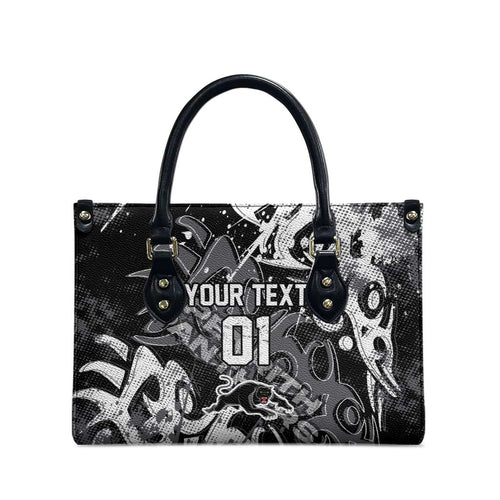 Personalized Penrith Panthers Rugby Leather Bag Urban Street Graffiti Style - Distressed Splatter Elements