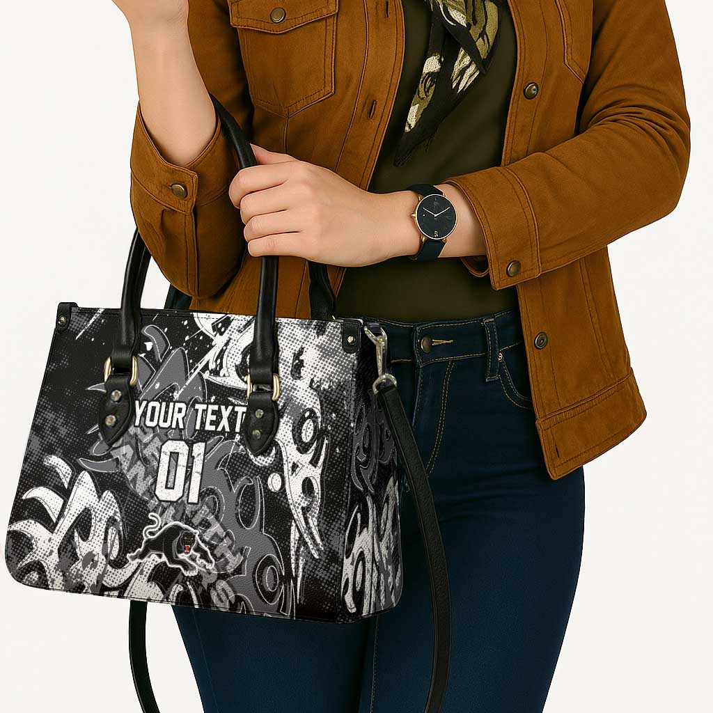 Personalized Penrith Panthers Rugby Leather Bag Urban Street Graffiti Style - Distressed Splatter Elements