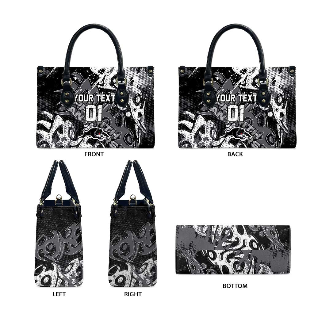 Personalized Penrith Panthers Rugby Leather Bag Urban Street Graffiti Style - Distressed Splatter Elements