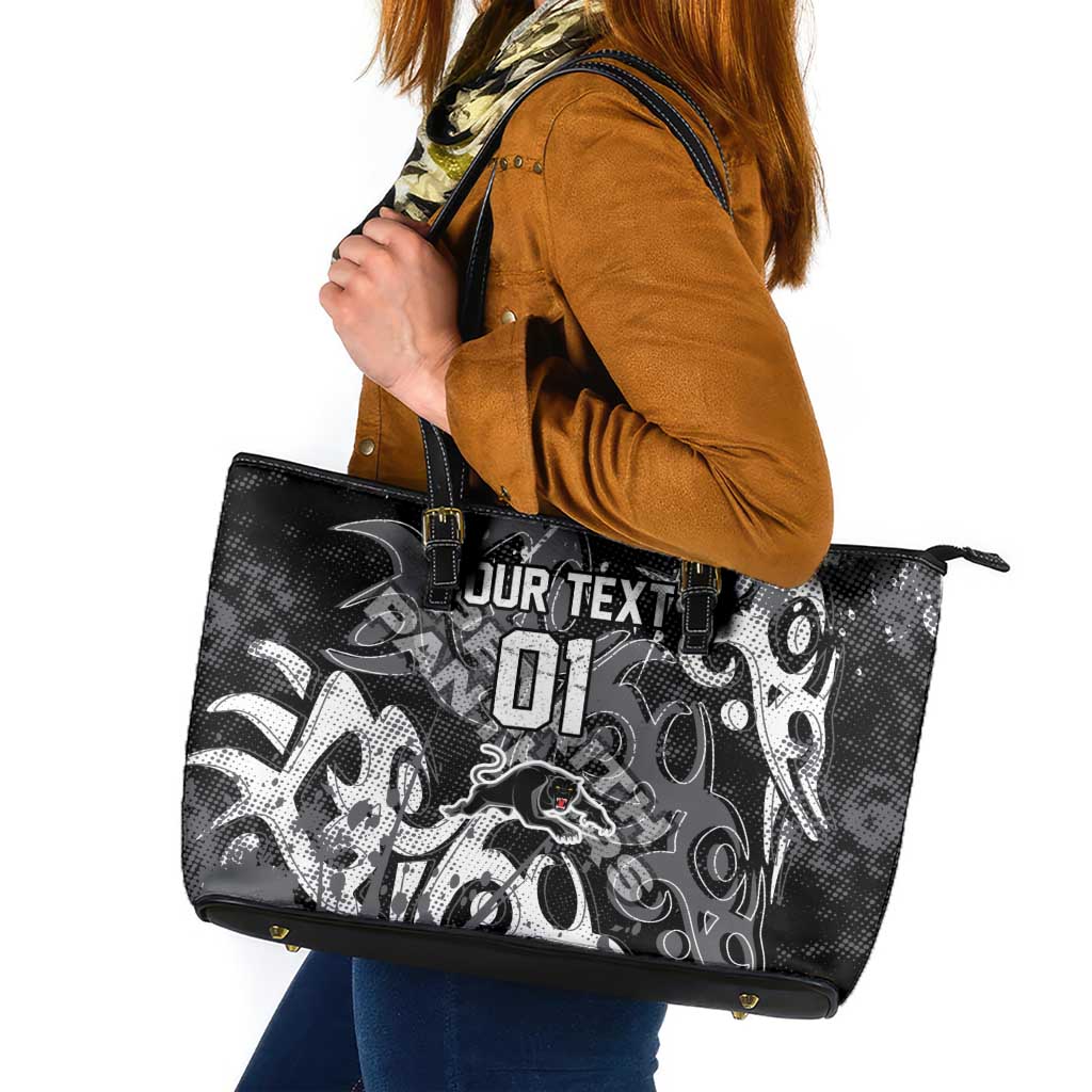 Personalized Penrith Panthers Rugby Leather Tote Bag Urban Street Graffiti Style - Distressed Splatter Elements