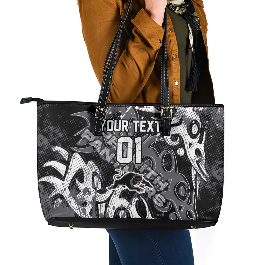 Personalized Penrith Panthers Rugby Leather Tote Bag Urban Street Graffiti Style - Distressed Splatter Elements