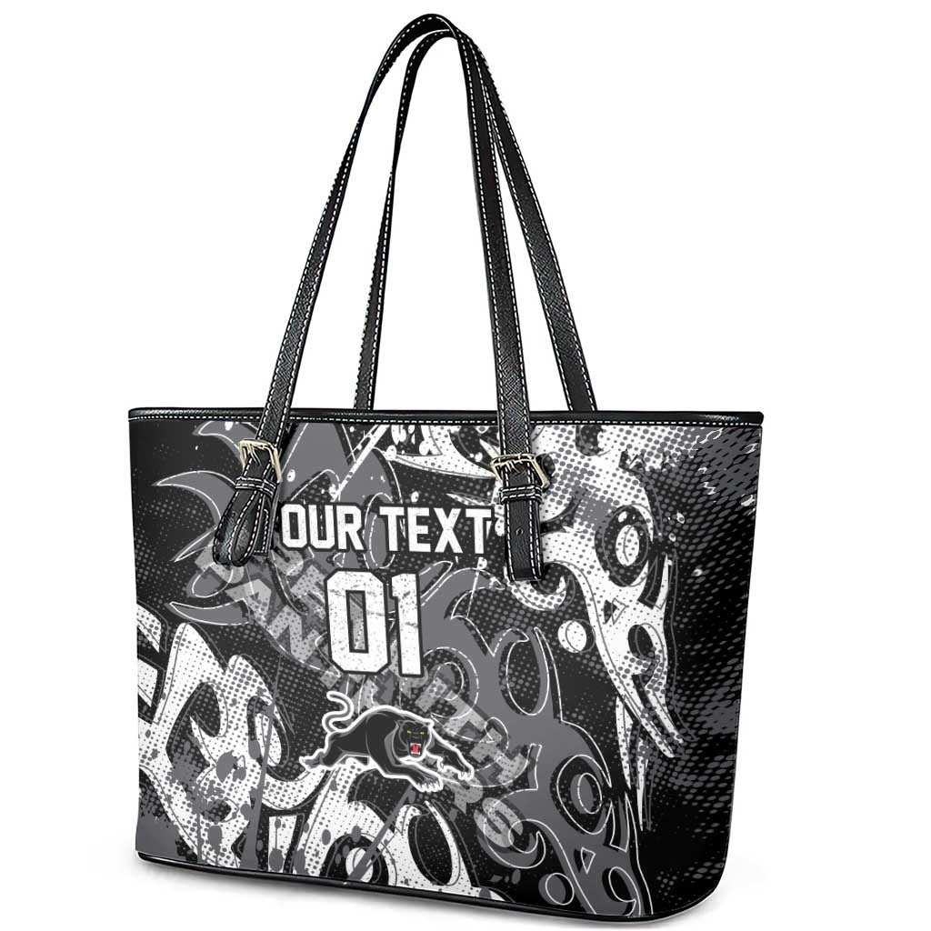 Personalized Penrith Panthers Rugby Leather Tote Bag Urban Street Graffiti Style - Distressed Splatter Elements