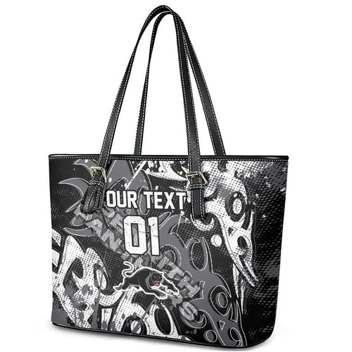 Personalized Penrith Panthers Rugby Leather Tote Bag Urban Street Graffiti Style - Distressed Splatter Elements