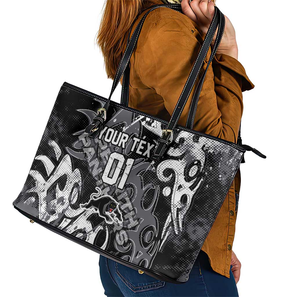 Personalized Penrith Panthers Rugby Leather Tote Bag Urban Street Graffiti Style - Distressed Splatter Elements