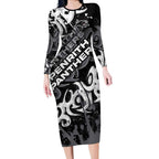 Personalized Penrith Panthers Rugby Long Sleeve Bodycon Dress Urban Street Graffiti Style - Distressed Splatter Elements