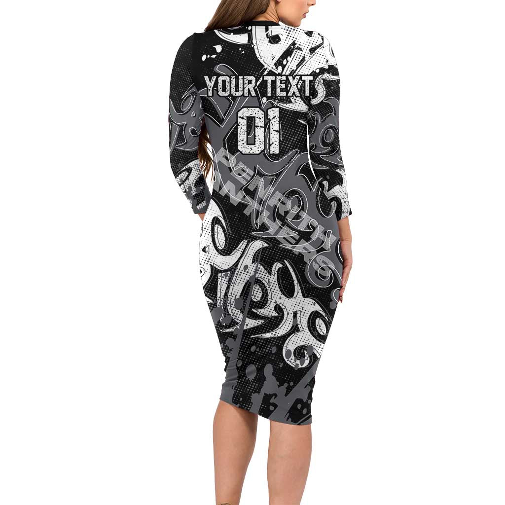 Personalized Penrith Panthers Rugby Long Sleeve Bodycon Dress Urban Street Graffiti Style - Distressed Splatter Elements
