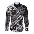Personalized Penrith Panthers Rugby Long Sleeve Button Shirt Urban Street Graffiti Style - Distressed Splatter Elements