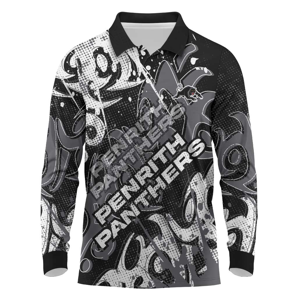 Personalized Penrith Panthers Rugby Long Sleeve Polo Shirt Urban Street Graffiti Style - Distressed Splatter Elements