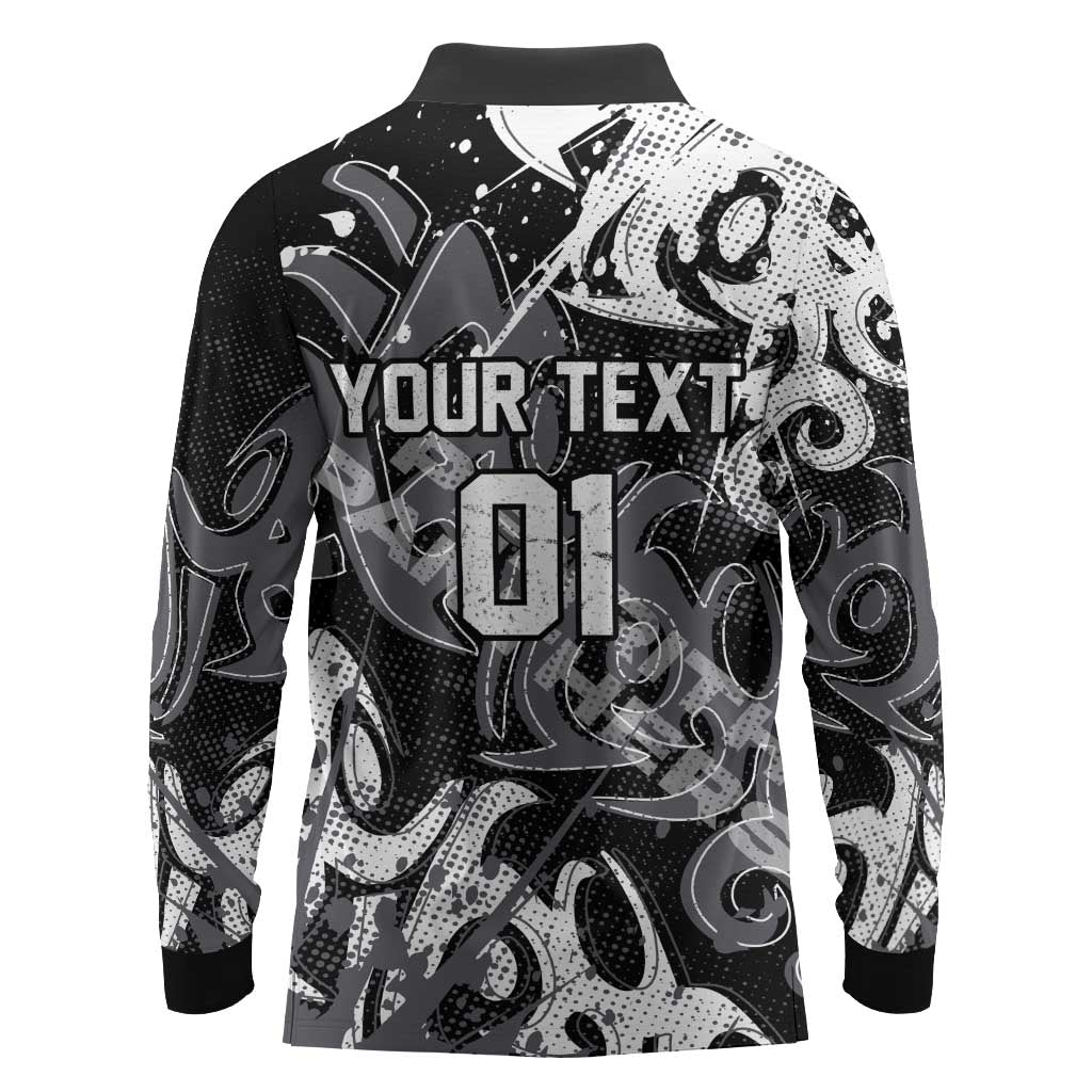Personalized Penrith Panthers Rugby Long Sleeve Polo Shirt Urban Street Graffiti Style - Distressed Splatter Elements