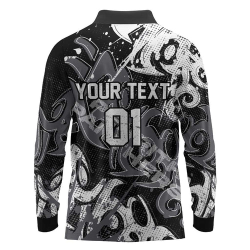 Personalized Penrith Panthers Rugby Long Sleeve Polo Shirt Urban Street Graffiti Style - Distressed Splatter Elements