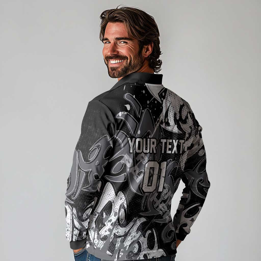 Personalized Penrith Panthers Rugby Long Sleeve Polo Shirt Urban Street Graffiti Style - Distressed Splatter Elements