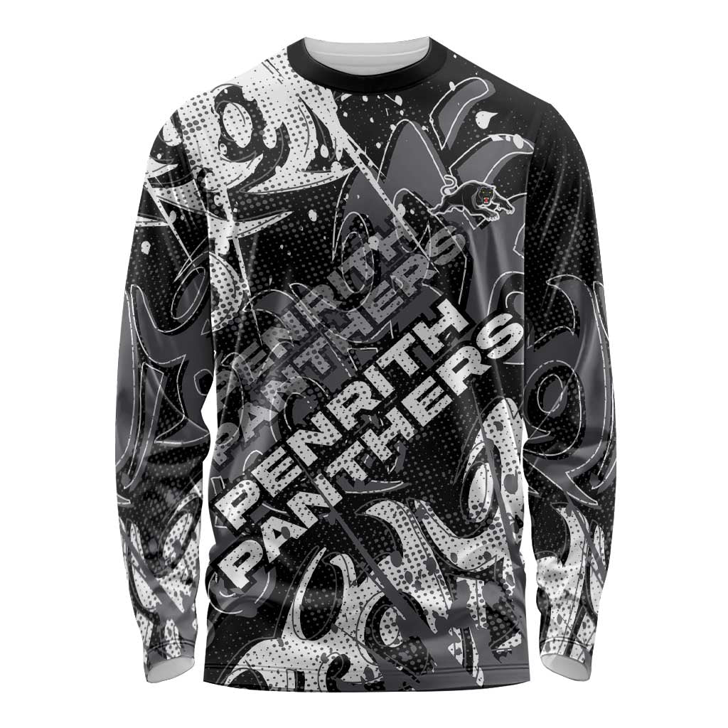 Personalized Penrith Panthers Rugby Long Sleeve Shirt Urban Street Graffiti Style - Distressed Splatter Elements