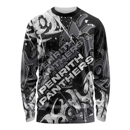 Personalized Penrith Panthers Rugby Long Sleeve Shirt Urban Street Graffiti Style - Distressed Splatter Elements