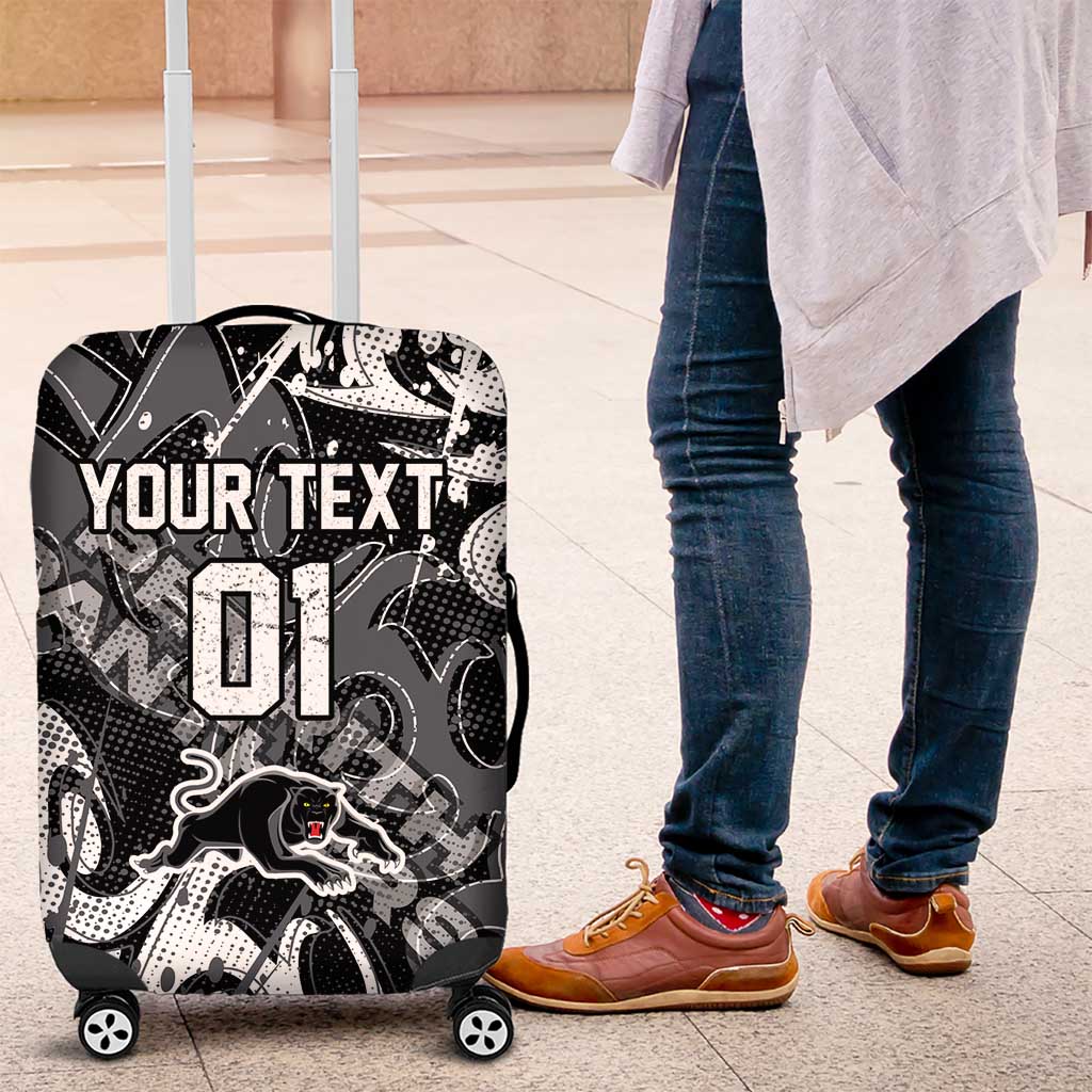 Personalized Penrith Panthers Rugby Luggage Cover Urban Street Graffiti Style - Distressed Splatter Elements