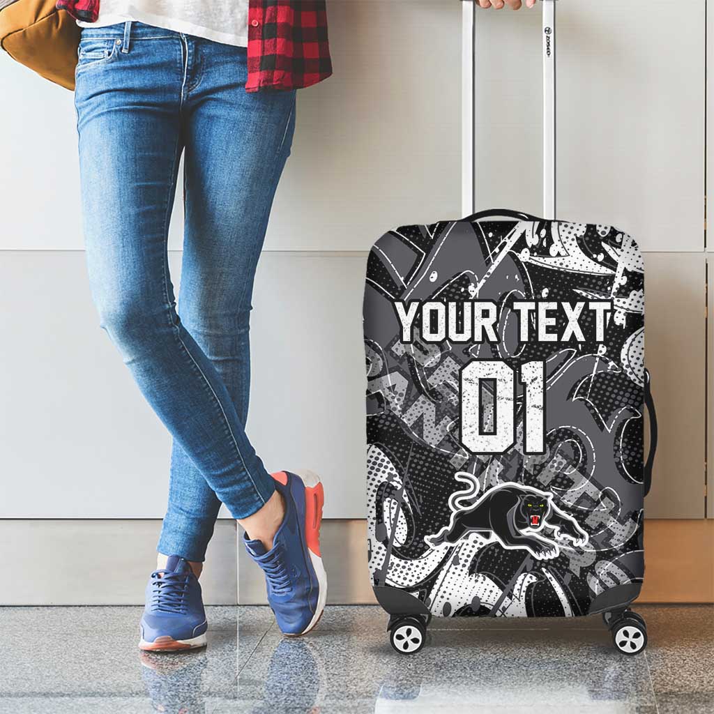 Personalized Penrith Panthers Rugby Luggage Cover Urban Street Graffiti Style - Distressed Splatter Elements