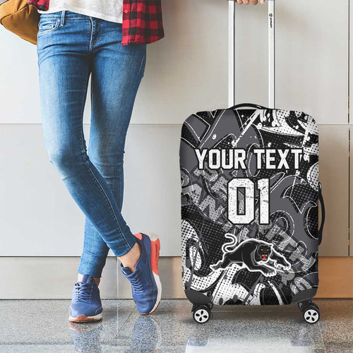Personalized Penrith Panthers Rugby Luggage Cover Urban Street Graffiti Style - Distressed Splatter Elements