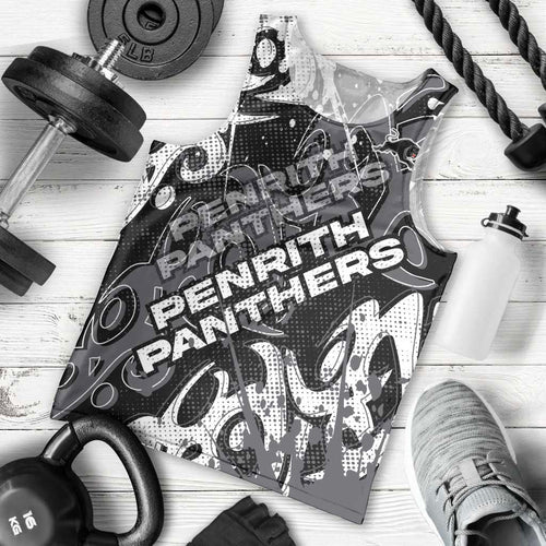 Personalized Penrith Panthers Rugby Men Tank Top Urban Street Graffiti Style - Distressed Splatter Elements