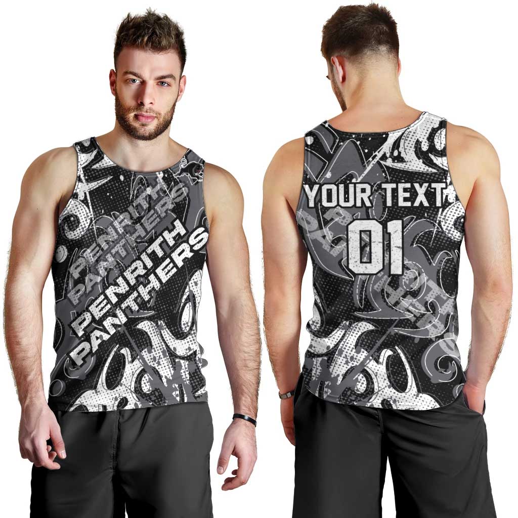 Personalized Penrith Panthers Rugby Men Tank Top Urban Street Graffiti Style - Distressed Splatter Elements