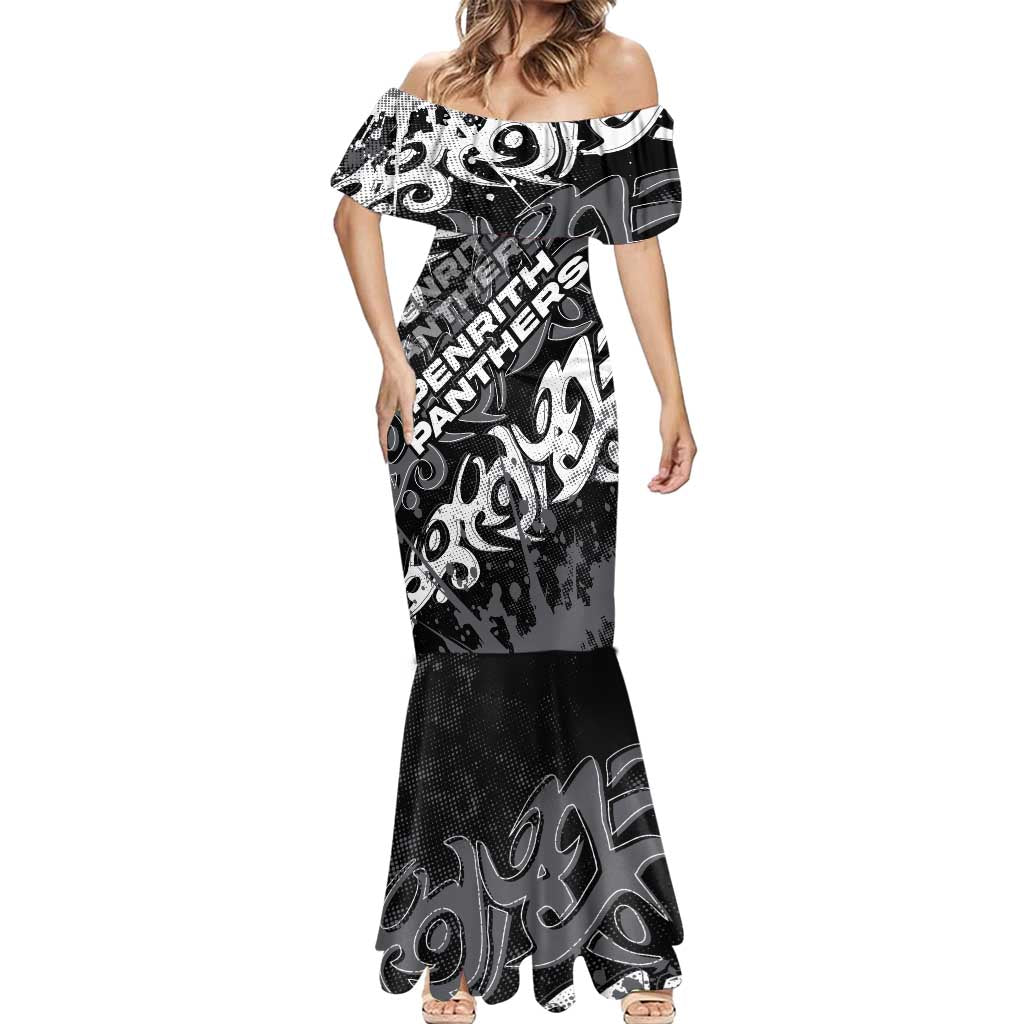 Personalized Penrith Panthers Rugby Mermaid Dress Urban Street Graffiti Style - Distressed Splatter Elements