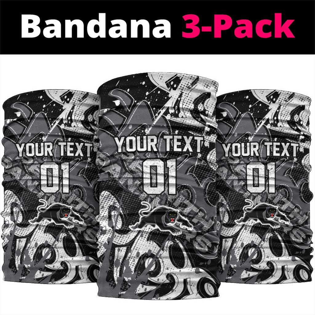 Personalized Penrith Panthers Rugby Neck Gaiter Urban Street Graffiti Style - Distressed Splatter Elements