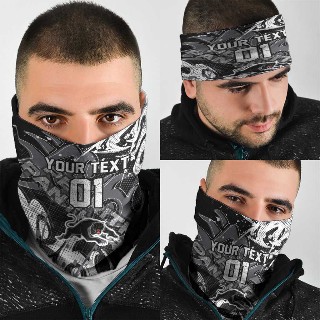 Personalized Penrith Panthers Rugby Neck Gaiter Urban Street Graffiti Style - Distressed Splatter Elements