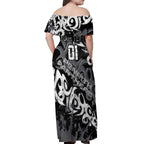 Personalized Penrith Panthers Rugby Off Shoulder Maxi Dress Urban Street Graffiti Style - Distressed Splatter Elements