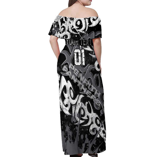 Personalized Penrith Panthers Rugby Off Shoulder Maxi Dress Urban Street Graffiti Style - Distressed Splatter Elements