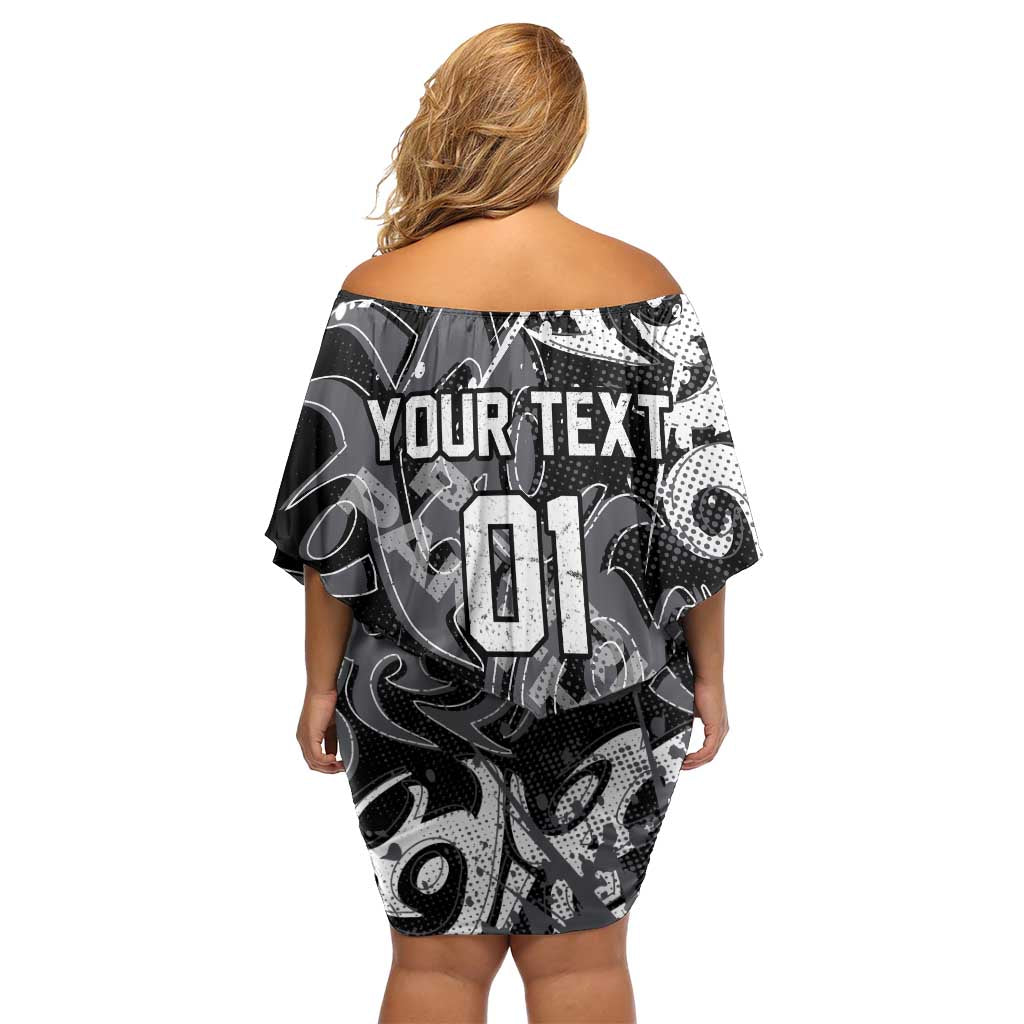 Personalized Penrith Panthers Rugby Off Shoulder Short Dress Urban Street Graffiti Style - Distressed Splatter Elements