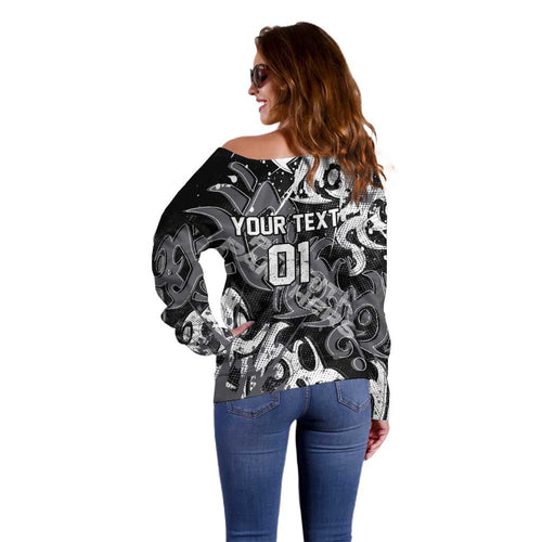 Personalized Penrith Panthers Rugby Off Shoulder Sweater Urban Street Graffiti Style - Distressed Splatter Elements