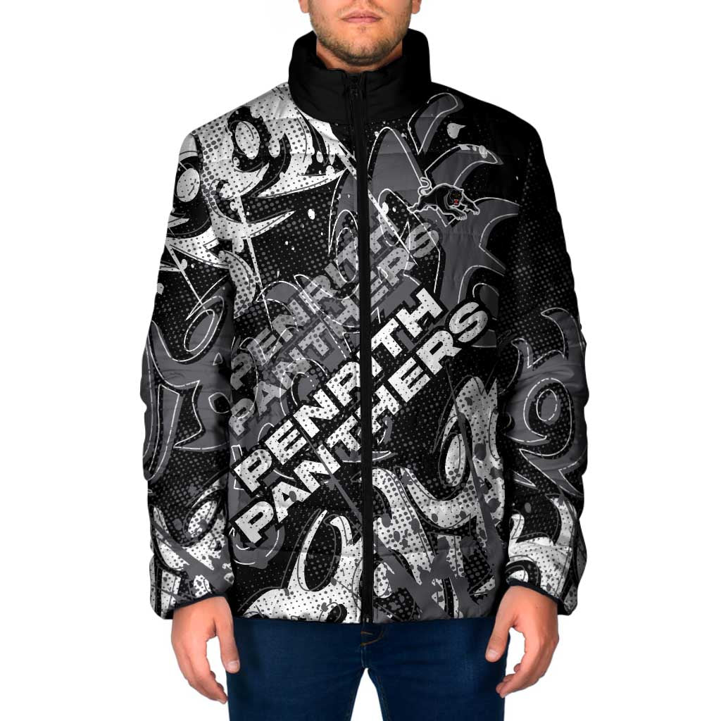 Personalized Penrith Panthers Rugby Padded Jacket Urban Street Graffiti Style - Distressed Splatter Elements