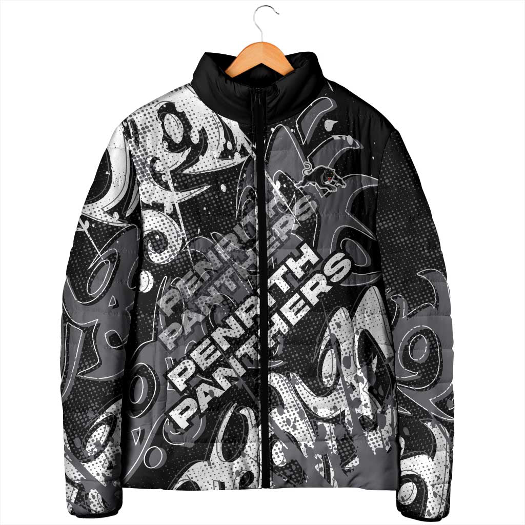 Personalized Penrith Panthers Rugby Padded Jacket Urban Street Graffiti Style - Distressed Splatter Elements