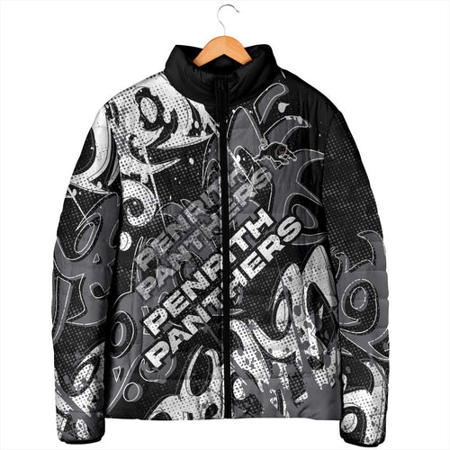 Personalized Penrith Panthers Rugby Padded Jacket Urban Street Graffiti Style - Distressed Splatter Elements