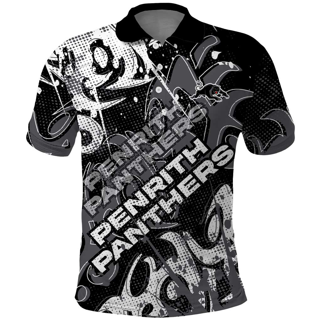 Personalized Penrith Panthers Rugby Polo Shirt Urban Street Graffiti Style - Distressed Splatter Elements
