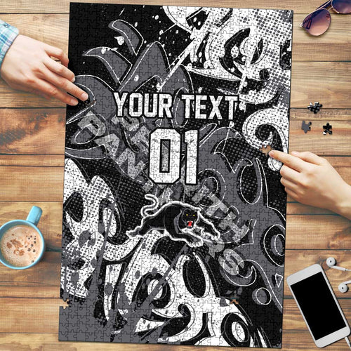 Personalized Penrith Panthers Rugby Puzzle Urban Street Graffiti Style - Distressed Splatter Elements