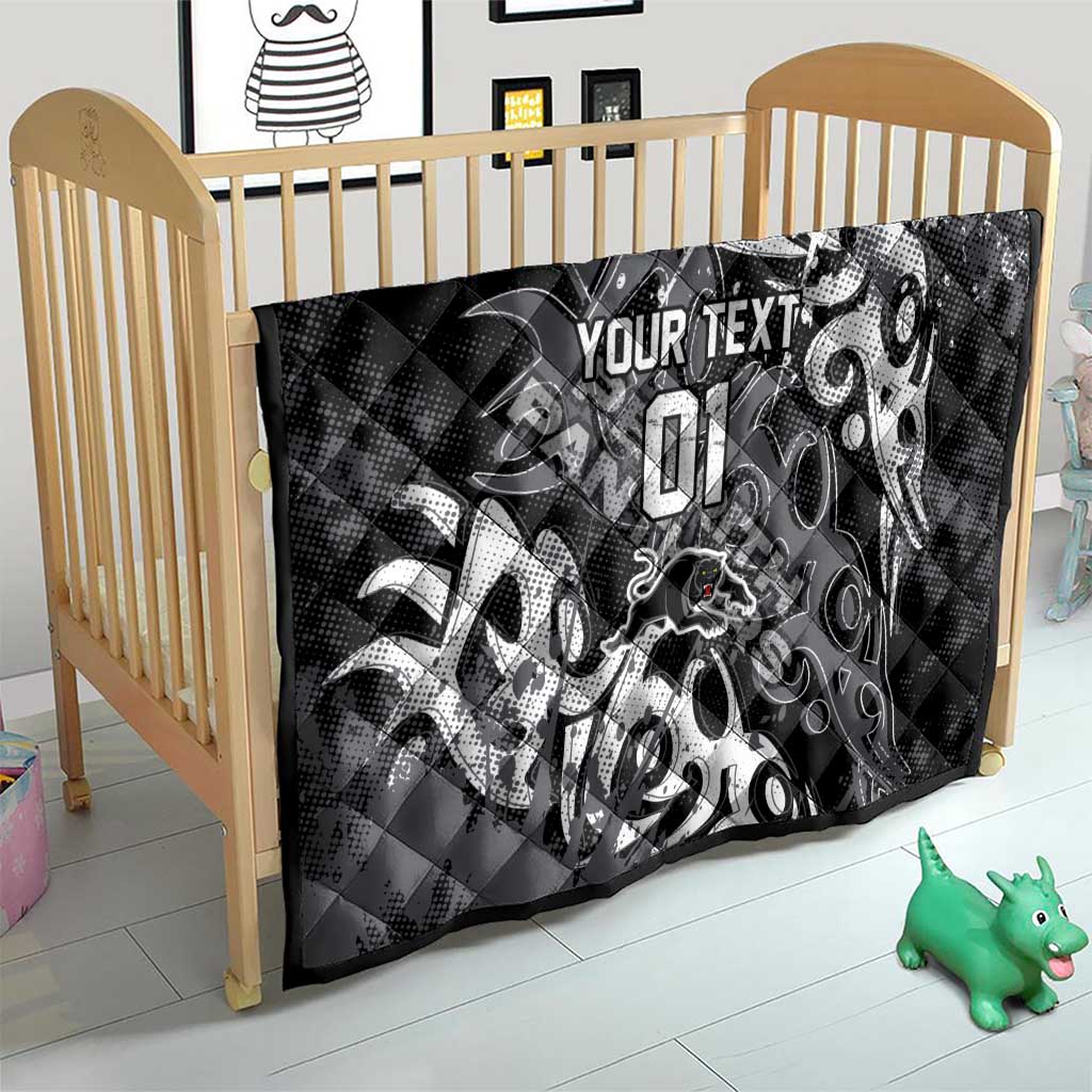 Personalized Penrith Panthers Rugby Quilt Urban Street Graffiti Style - Distressed Splatter Elements