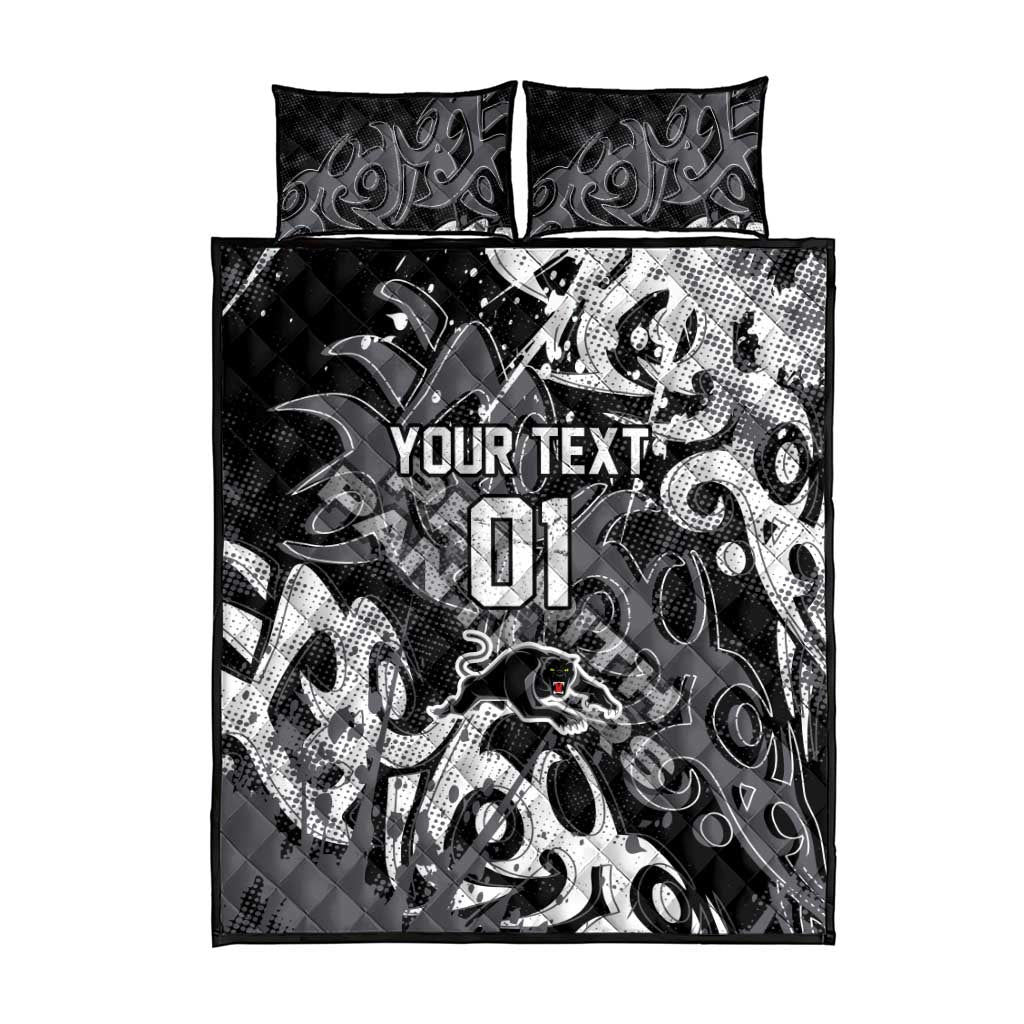 Personalized Penrith Panthers Rugby Quilt Bed Set Urban Street Graffiti Style - Distressed Splatter Elements