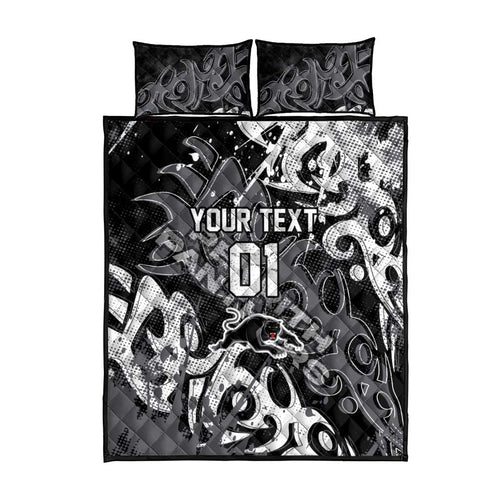Personalized Penrith Panthers Rugby Quilt Bed Set Urban Street Graffiti Style - Distressed Splatter Elements