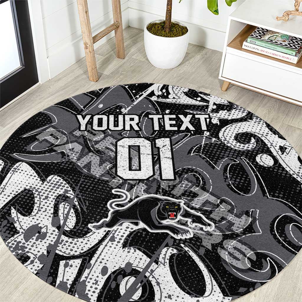 Personalized Penrith Panthers Rugby Round Carpet Urban Street Graffiti Style - Distressed Splatter Elements