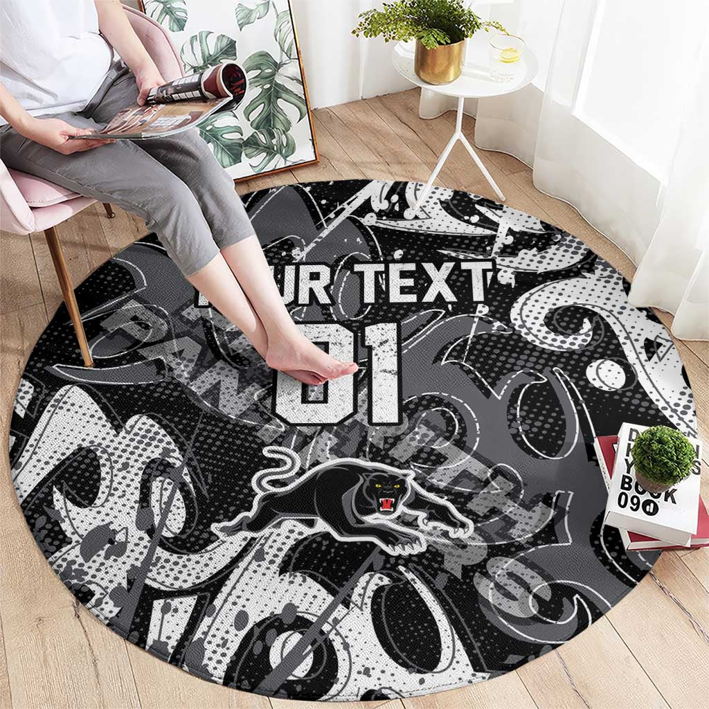 Personalized Penrith Panthers Rugby Round Carpet Urban Street Graffiti Style - Distressed Splatter Elements