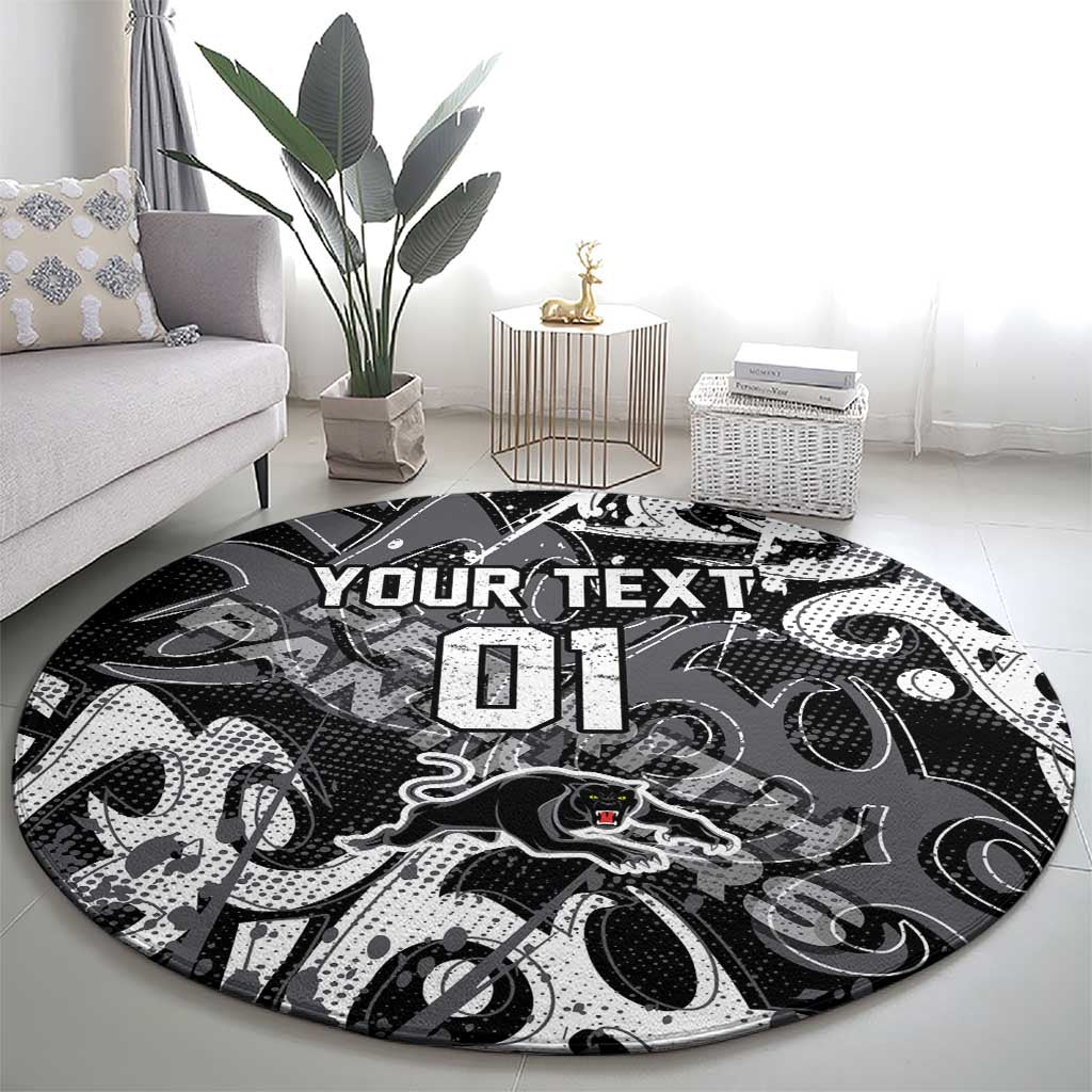 Personalized Penrith Panthers Rugby Round Carpet Urban Street Graffiti Style - Distressed Splatter Elements