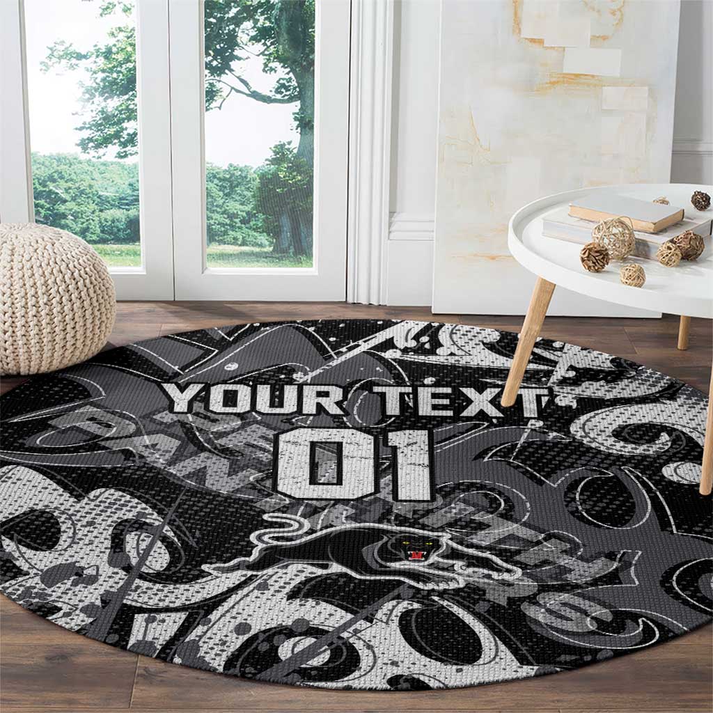 Personalized Penrith Panthers Rugby Round Carpet Urban Street Graffiti Style - Distressed Splatter Elements