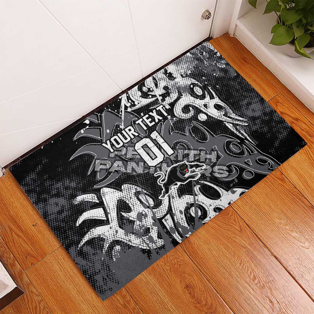 Personalized Penrith Panthers Rugby Rubber Doormat Urban Street Graffiti Style - Distressed Splatter Elements