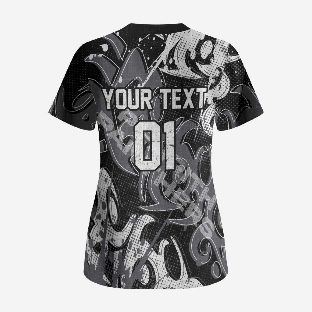 Personalized Penrith Panthers Rugby Scrub Top Urban Street Graffiti Style - Distressed Splatter Elements