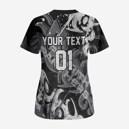 Personalized Penrith Panthers Rugby Scrub Top Urban Street Graffiti Style - Distressed Splatter Elements