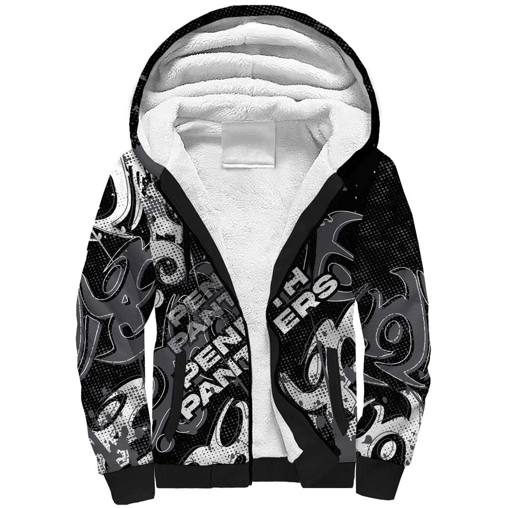 Personalized Penrith Panthers Rugby Sherpa Hoodie Urban Street Graffiti Style - Distressed Splatter Elements