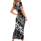 Personalized Penrith Panthers Rugby Short Sleeve Bodycon Dress Urban Street Graffiti Style - Distressed Splatter Elements