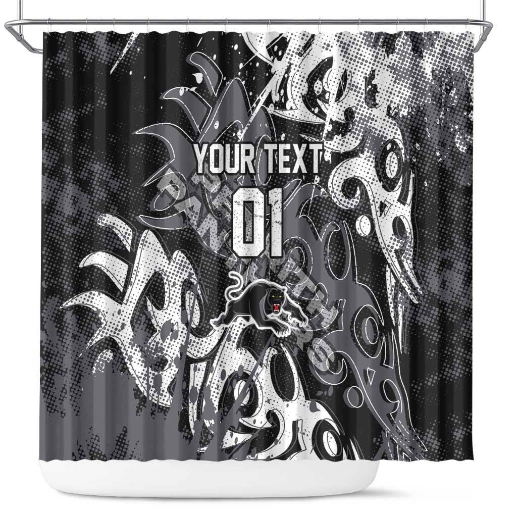 Personalized Penrith Panthers Rugby Shower Curtain Urban Street Graffiti Style - Distressed Splatter Elements