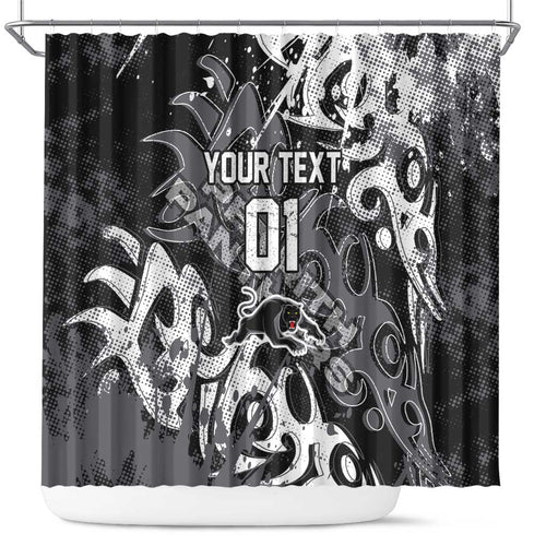 Personalized Penrith Panthers Rugby Shower Curtain Urban Street Graffiti Style - Distressed Splatter Elements