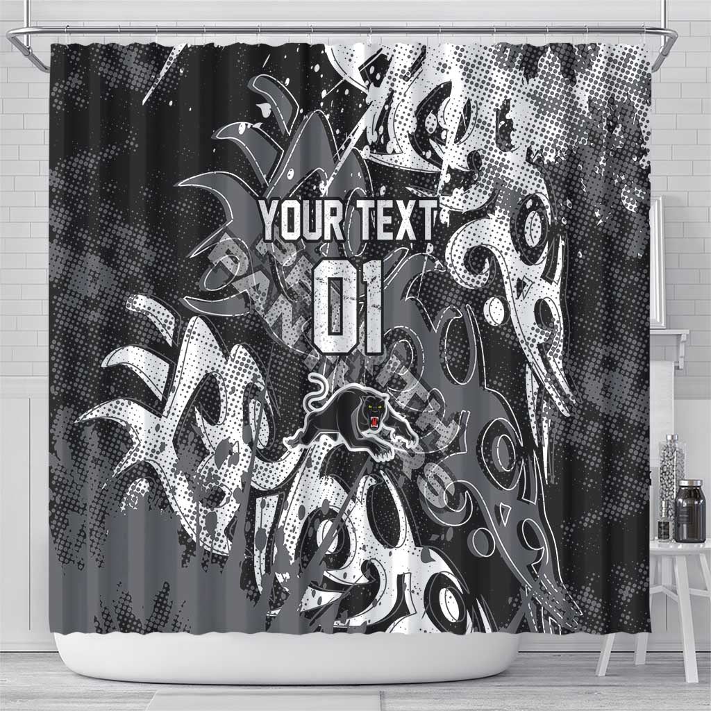 Personalized Penrith Panthers Rugby Shower Curtain Urban Street Graffiti Style - Distressed Splatter Elements